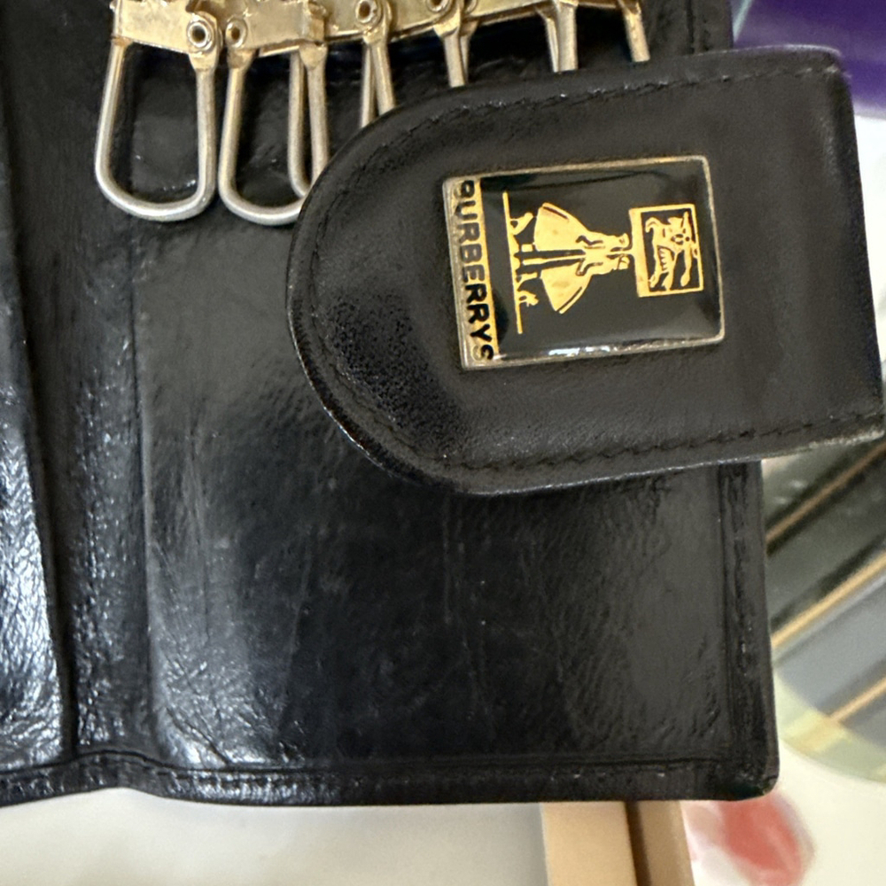 Burberrys Nova Check Key Holder Black Leather Vintage Retro - Picture 4 of 7